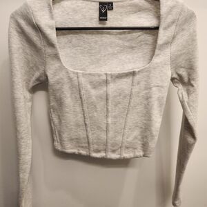 Windsor Gray Ribbed Long Sleeve Top